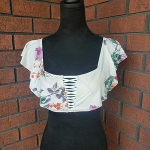 TiniBikini Top, White Floral, Size S
